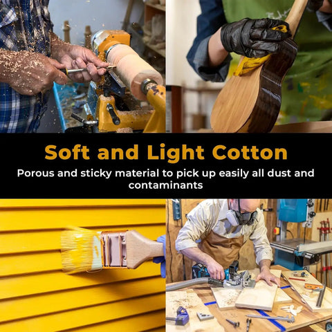 Premium Tack Cloth Pack of 144 for Woodworking and Painting, Professional Grade Dust Remover, various uses shown