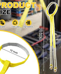 Beefy Heavy Duty Forklift Battery Lifting Sling shown with dimensions 70 inch by 2 inch, 12 inch round ring, industrial setting.