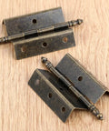 Antique Bronze Hinges Set for Wood Boxes and Cabinets, vintage style door hardware with 16 screws, 8 hole crown design
