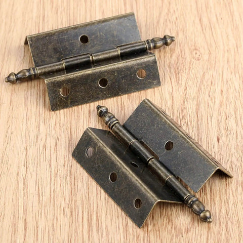 Antique Bronze Hinges Set for Wood Boxes and Cabinets, vintage style door hardware with 16 screws, 8 hole crown design