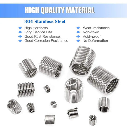 200 Pcs Stainless Steel Wire Thread Inserts Kit M3 M4 M5 M6 M8 M10 M12 Helical Coil Sleeves For Automotive And Machinery Repairs