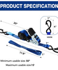 Heavy Duty Ratchet Strap With Safety Lock And Chromoly S Hooks 1500 Lbs Break Strength 1 Inch By 15 Feet Soft Loop Tie Downs