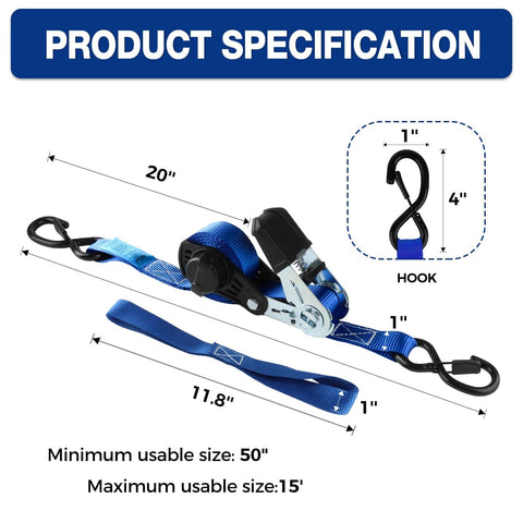 Heavy Duty Ratchet Strap With Safety Lock And Chromoly S Hooks 1500 Lbs Break Strength 1 Inch By 15 Feet Soft Loop Tie Downs