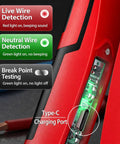 Type-C charging port on 16 In 1 Wire Stripper Twister Pliers With Built In Voltage Tester All In One Electrical Tool, red casing.