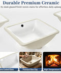 IBVIVIC Undermount Bathroom Sink, 14.4x12.7 Inch White Rectangle Porcelain Ceramic Vessel Sink, Deep Basin with Overflow - Close-up of premium ceramic bowl design.