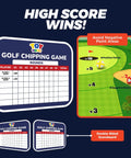 Double-sided scoreboard for Chipping Golf Practice Mat Set for Indoor Outdoor Fun with positive and negative point areas.