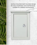 Outdoor Weatherproof Metal Junction Box Electrical Distribution Enclosure 160x300x200mm wall mounted with greenery backdrop
