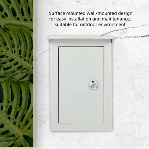 Outdoor Weatherproof Metal Junction Box Electrical Distribution Enclosure 160x300x200mm wall mounted with greenery backdrop