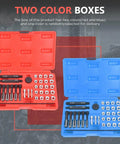 Glow Plug Thread Repair Kit 33 Piece Metric Rethreading Tool Set for Cylinder Head Fits 8mm 10mm 12mm Glow Plug Holes in red and blue cases