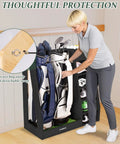 Birch Plywood Golf Bag Storage For Two Bags With 36Lb Rock Solid Organizer And 7 Shelf Command Center Plus Artificial Turf 12 Ball Display No Wall Mounting Needed Black