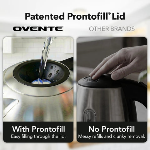 Comparison of kettles with and without patented Prontofill lid