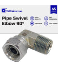 Cosmostar pipe swivel elbow 90°, 1/2 in NPTF male to 1/2 in NPSM, hydraulic adapter with chrome finish