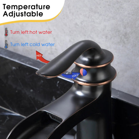 Waterfall Bathroom Faucet Single Handle One Hole Oil Rubbed Bronze Finish Lavatory Faucet With Large Spout Deck Plate Included