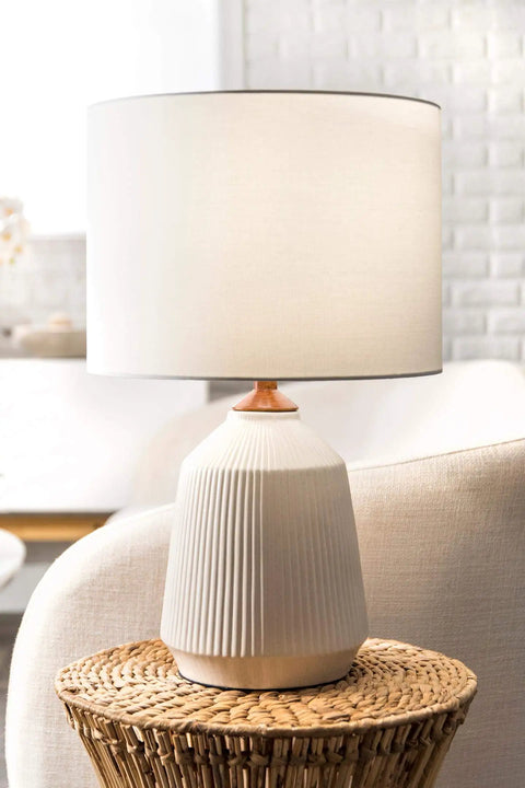 Ceramic Table Lamp With Linen Shade 24 Inch Tall For Living Room End Tables Bedside Nightstand Modern Home Decor
