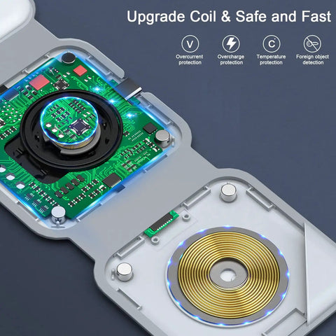 3 In 1 Magnetic Wireless Charger Station For iPhone 16 15 14 13 Pro Max, Apple Watch, AirPods Pro with open circuit board view