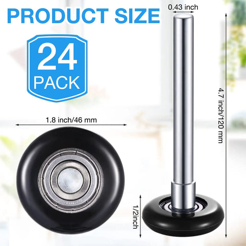 Super Quiet Nylon Garage Door Rollers 24 Pack With 6200Z Bearings And 4.7 Inch Stems, product dimensions shown.