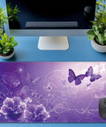 Desk Pad Protector For Office And Home All Day Non Slip Mouse Pad 23.6 By 11.8 Inches Purple Butterfly Desk Mat With Durable Stitched Edges