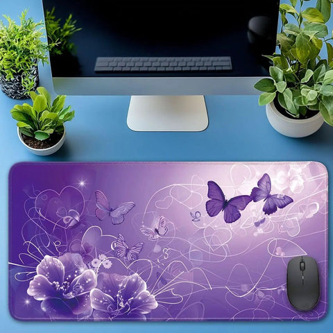 Desk Pad Protector For Office And Home All Day Non Slip Mouse Pad 23.6 By 11.8 Inches Purple Butterfly Desk Mat With Durable Stitched Edges