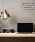 Faux Book Decor Set Of 3 For Modern Desk And Shelf Vibe on desk with lamp and laptop, black and white decorative books visible