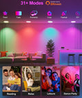 Color changing LEDs in a cozy living room displaying DUSKTEC Smart Recessed Lighting 4 Inch Color Changing LED Recessed Lights modes.