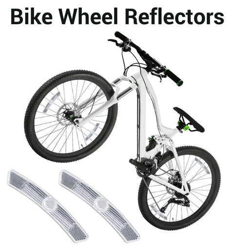 Mountain bike with 4 Pack Bike Wheel Reflectors Set For Night Riding, Plastic Spoke Reflectors For Road And Mountain Bikes displayed.