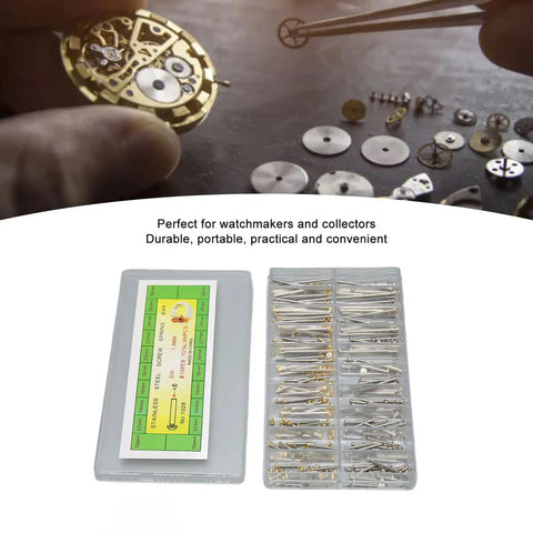 200 Pcs Watch Screw Tube Kit With 10 Sizes 1.3mm Width, Professional Watch Band Pins Set in storage box shown