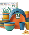 40 Piece Wheat Straw Dinnerware Set For 8 Unbreakable Plates And Bowls Includes 10 Inch Dinner Plates 9 Inch Dessert Plates