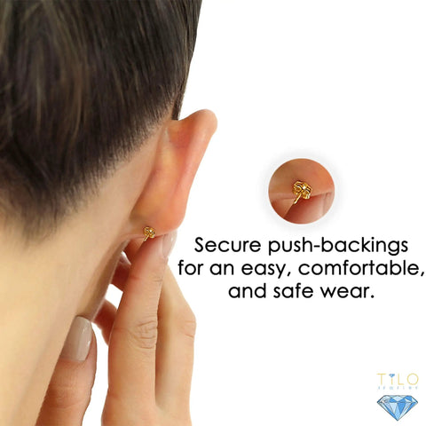 14K Yellow Gold Polished Ball Stud Earrings With Butterfly Pushbacks, 4mm Tiny Spheres, Real Gold Finish, Durable Secure Fit For Everyday Wear, Unisex Go To Minimalist Style, Gift Ready, worn on ear