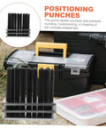 28-Piece Cylindrical Punch Set for Positioning Drilling and Mechanical Repairs, Handy Hand Tool Kit With Punch Base for Jewelry Making and Assembly, Corrosion-Resistant Tips, Durable and Easy to Use shown in the garden with a toolbox and a drill