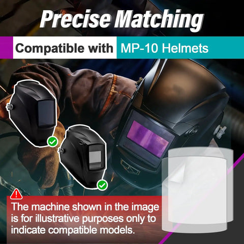 Compatible MP-10 welding helmet with 18 Pack Front Lens Replacement 216326 for precise welds image guide.