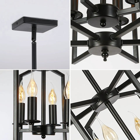 Industrial Farmhouse Pendant Light Fixture Four Lights Flush Mount Metal Ceiling Light With Adjustable Height E12 Base