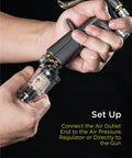 Heavy Duty Oil Water Separator For Air Compressors connected to air pressure regulator for setup, showing clear polycarbonate design.