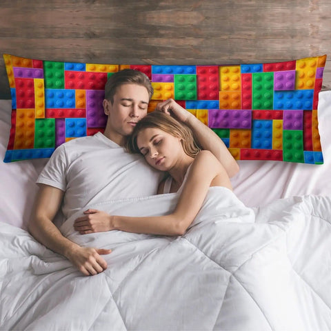 Building Block Pattern Body Pillow Cover 20x54 Inches With Zipper Colorful Brick Print Full Body Pillowcase Soft Cozy Bedding Decor For Bedroom Couch Accent