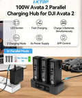 Two-Way 100W Charging Hub Kit For DJI Avata 2 Drone Accessories With USB-C Fast Charger And LED Screen Display