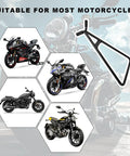 Image displaying various motorcycles with Universal Heavy Duty Motorcycle Triangle Stand With Rear Side Kickstand And Wheel Holder