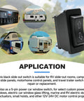 Super Handy Momentary Rocker Switch For Your Rv Camper Slide Out System Features Five Pin Inline Terminal Setup Handles 12 To 24 Volt Dc With Five To Fifteen Amp Rating For Reliable Motor Control. black momentary rocker switch with up-down arrows for RV slide-out control