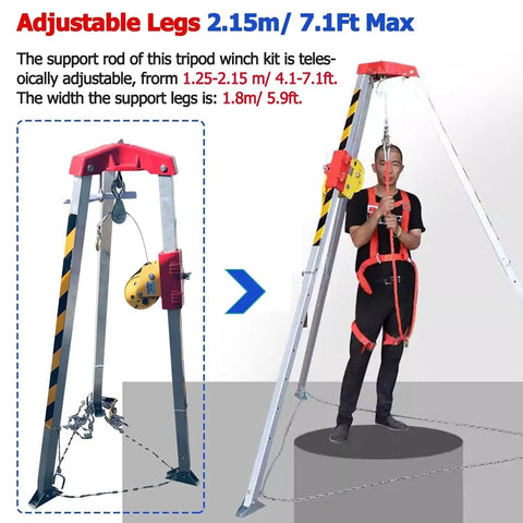 Built Tough Heavy Duty Confined Space Rescue Tripod Rig With 1200 Pound Winch Setup For Industrial Jobs Underground Tight Quarters And Emergency Fall Safety Gear