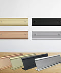 Textured Aluminum Name Plate Holders For Wall And Desk in black, silver, gold, rose gold; sizes 2x8 and 2x10, easy screw mount