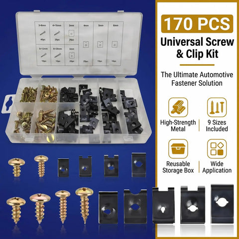 Zero Hassle 170 Piece Auto Trim Clip And Screw Assortment Kit Hella fits various auto trim fasteners in clear storage box.