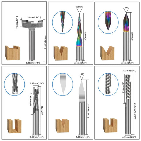Pro Grade One Quarter Inch CNC Router Bits Kit With ER11 Collet V Bit End Mills Chamfering Bit For Woodworking Carving Set