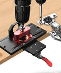 Concealed Hinge Jig With Quick Clamp And Dust Vacuum Adapter for 35mm cabinet doors in use for precise hole drilling