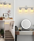 Three Light Bathroom Vanity Light In Brushed Nickel Finish With Clear Glass Shades Wall Sconce For Mirror And Hallway Built Tough With Iron Construction Durable And Humidity Ready Model WLA1435 BNK illuminating rooms beautifully.