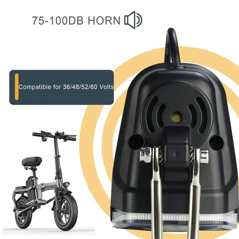 Front LED Headlight for Electric Bikes With Built In Horn 3 Pin Waterproof Connector Compatible With 36V 48V 52V 60V Night Riding Bright Bicycle Horn Light