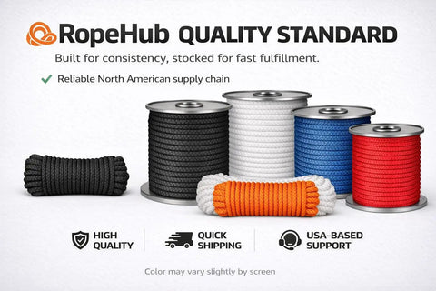 Heavy Duty Nylon Rope Solid Braid Utility Rope for Pulleys and Winches, variety in colors and lengths, with spools and coils