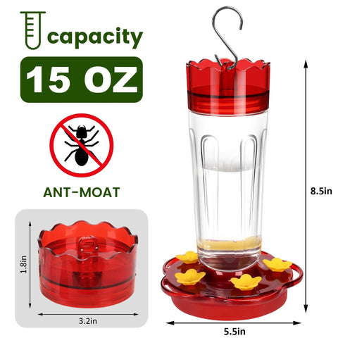 Red Hummingbird Feeder 15 Ounce With Five Feeding Ports Built In Ant Moat Bee Proof Outdoor Hanging Bird Feeder For Your Yard Yard Friendly Durable Plastic 2 Pack Today featuring 15 oz capacity and ant moat