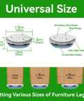 Universal size clear nail-on chair leg floor protectors with grid heavy-duty sticker, steel prongs, 16 pack, protect floors.