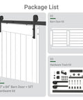 White 30X84 Inches Sliding Barn Door Smooth Rail System Floor Guide H-Frame Hardware Kit waterproof PVC surface and accessories.