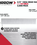 Heavy Hitter 18 Gauge Galvanized Steel Brad Nails For Tough Carpentry And Weekend Project Builds Includes 2000 Count Of Trusty 3/4 Inch Fasteners displayed with specifications.