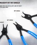 12 Piece Versatile Retaining Snap Ring Pliers Set, Heavy Duty Fixed Tip Pliers For Internal And External Rings, 3 angles displayed