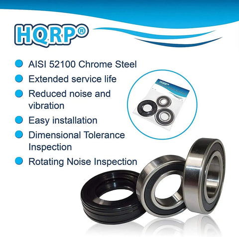 Beefed Up Bearing And Seal Kit For Samsung Washer Tub Replacement showing bearings and seal with package, AISI 52100 steel